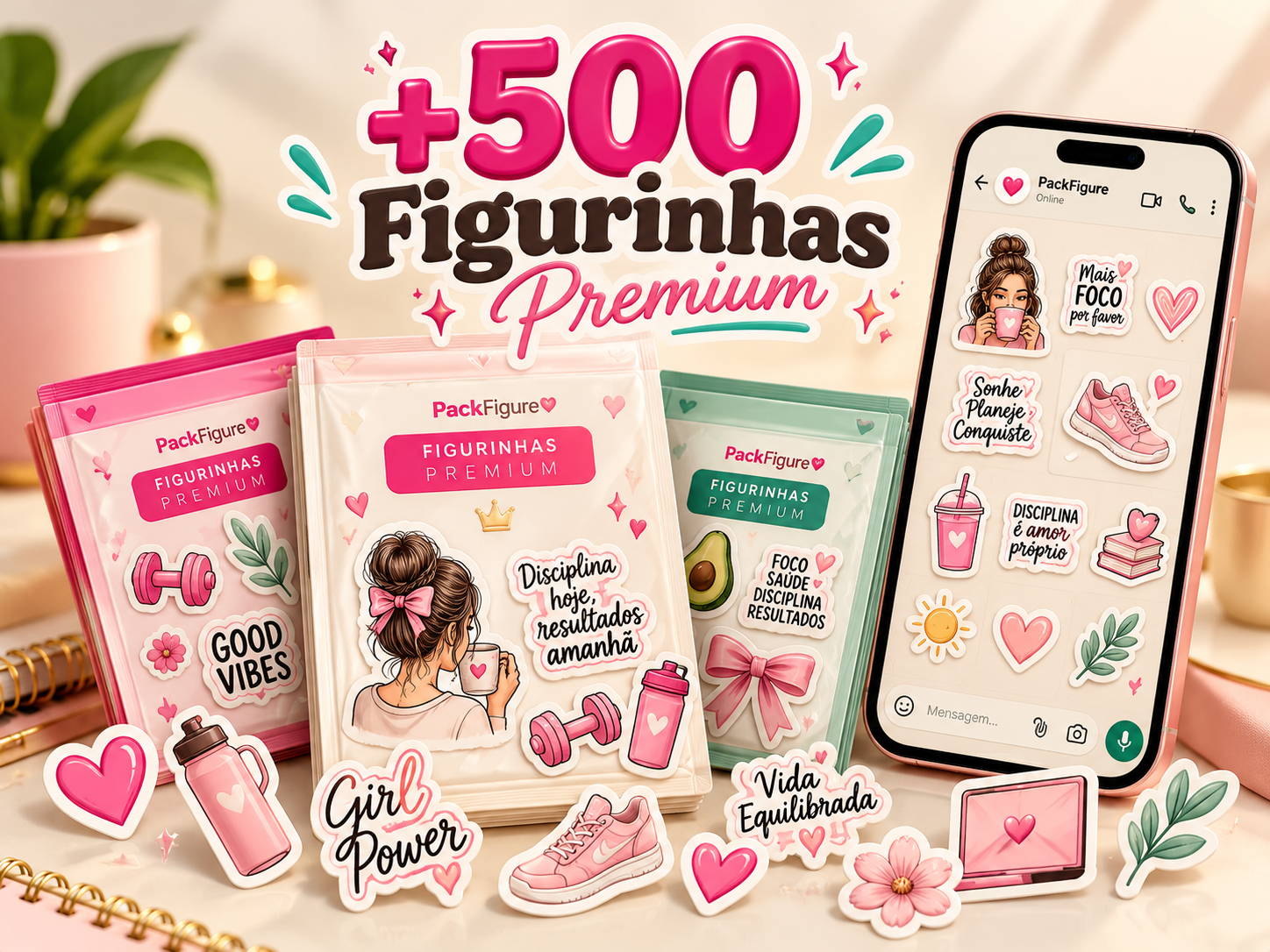 Mockup do bônus com mais de quinhentas figurinhas premium
