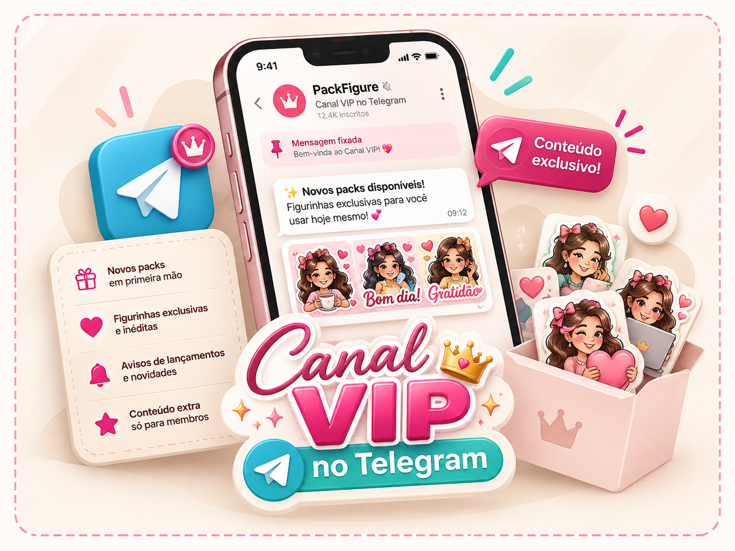 Mockup do bônus Canal VIP no Telegram